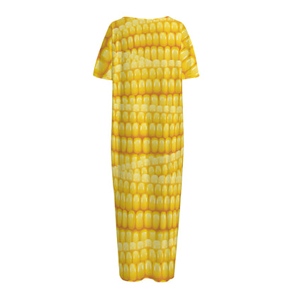 Corn Pattern Print Short Sleeve Long Nightdress