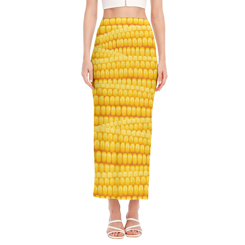Corn Pattern Print Side Slit Maxi Skirt