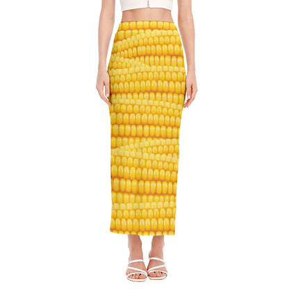 Corn Pattern Print Side Slit Maxi Skirt