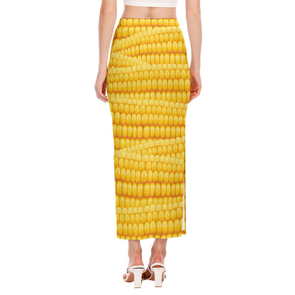 Corn Pattern Print Side Slit Maxi Skirt