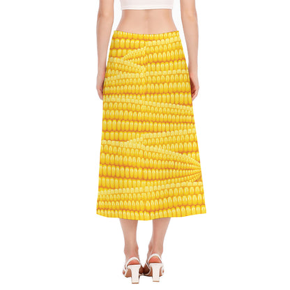 Corn Pattern Print Side Slit Midi Skirt