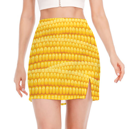 Corn Pattern Print Side Slit Mini Skirt