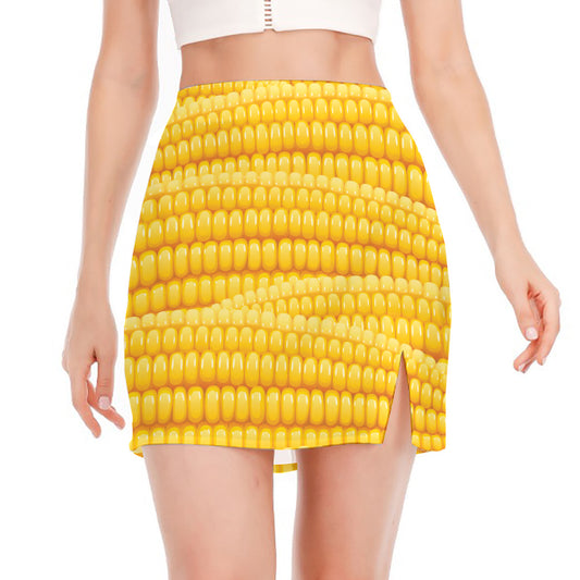 Corn Pattern Print Side Slit Mini Skirt