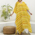 Corn Pattern Print Silk V-Neck Kaftan Dress