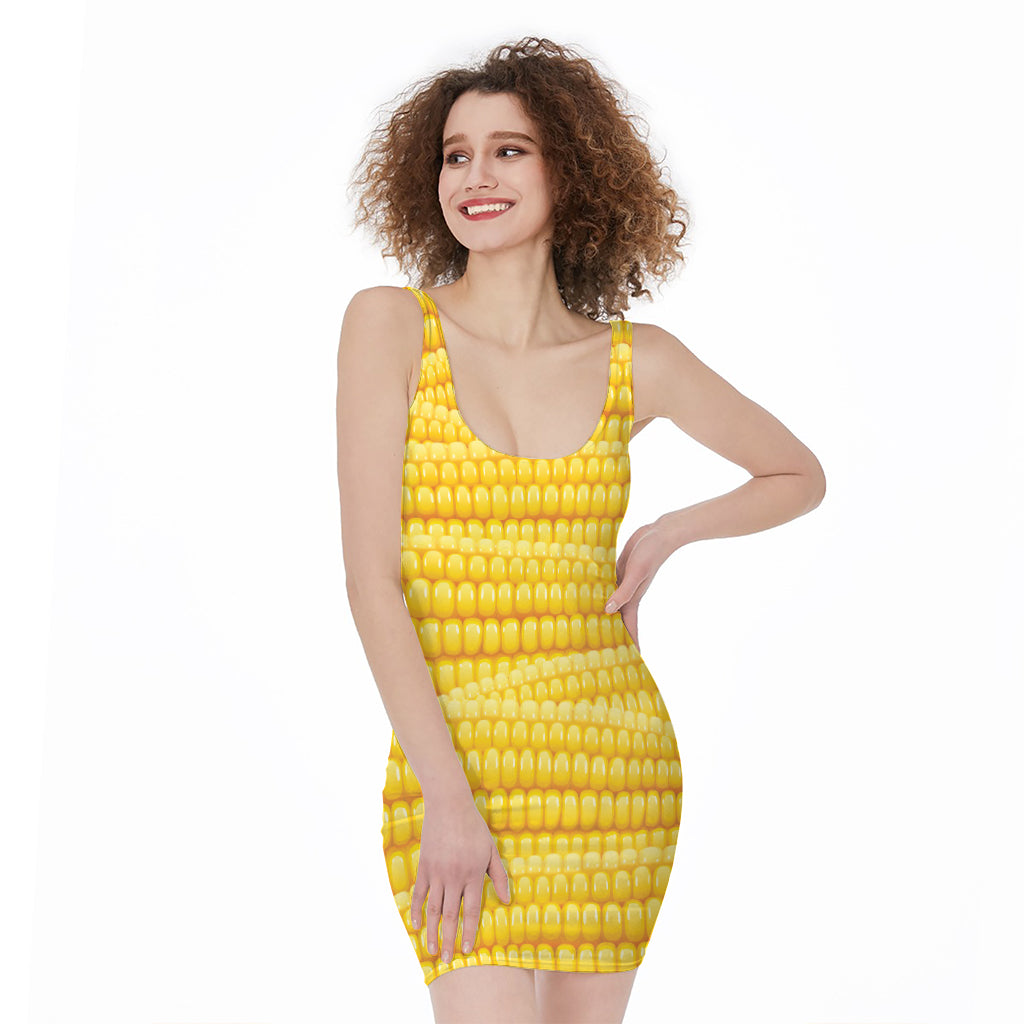Corn Pattern Print Sleeveless Bodycon Dress