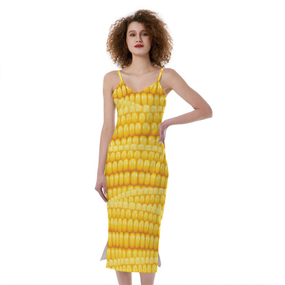 Corn Pattern Print Slim Fit Midi Cami Dress