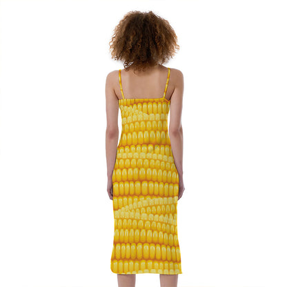 Corn Pattern Print Slim Fit Midi Cami Dress