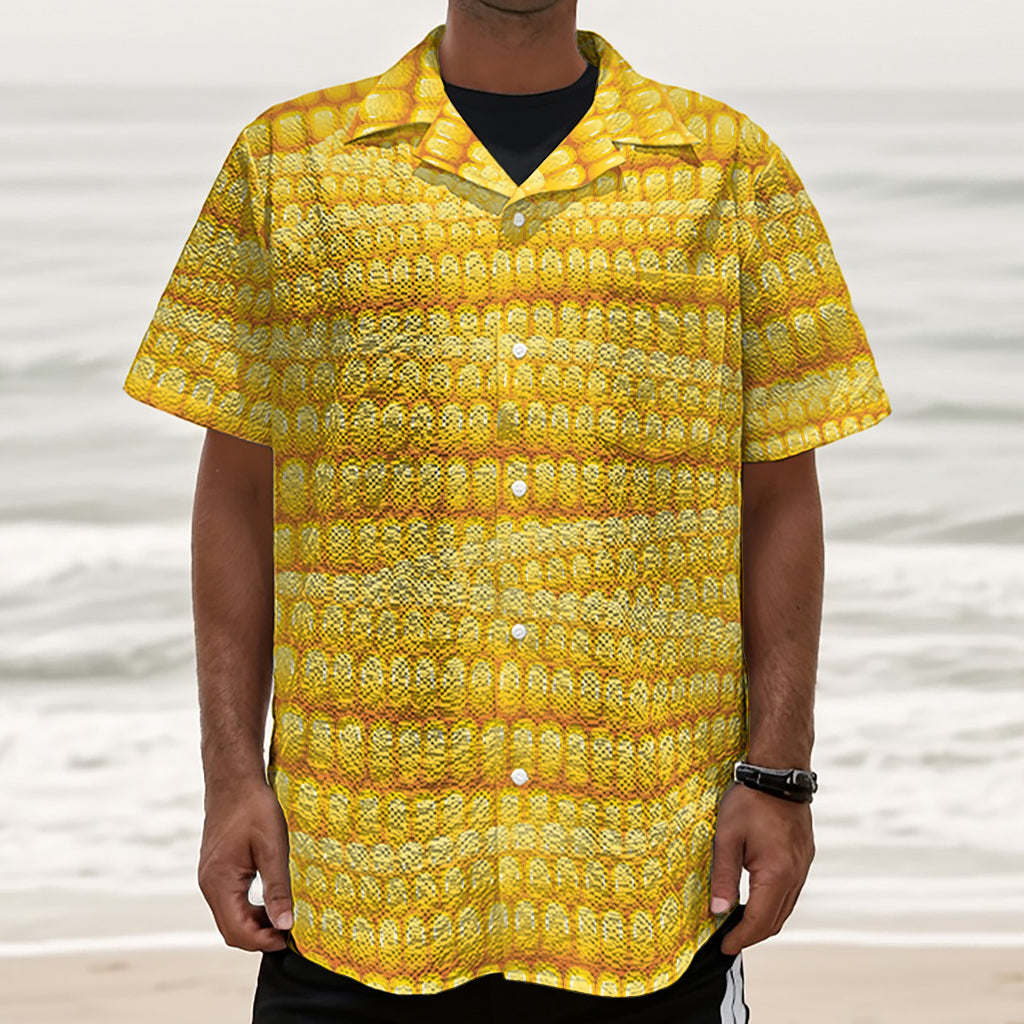 Corn Pattern Print Textured Short Sleeve Shirt