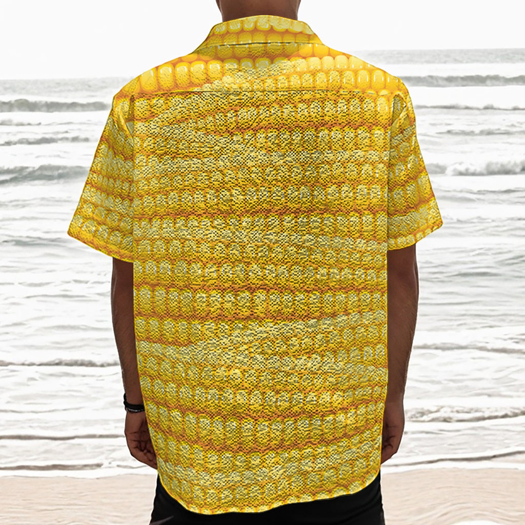 Corn Pattern Print Textured Short Sleeve Shirt