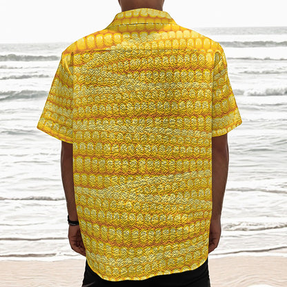 Corn Pattern Print Textured Short Sleeve Shirt