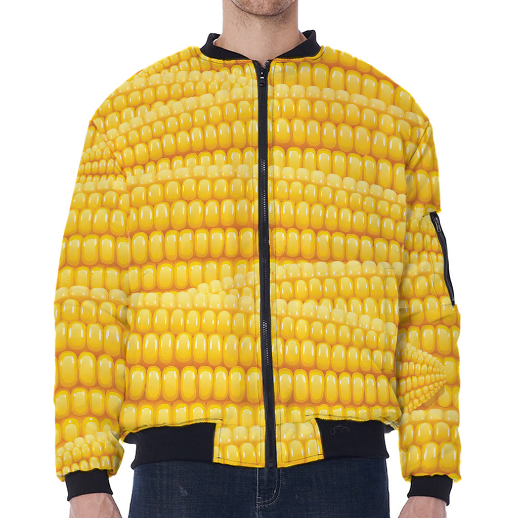 Corn Pattern Print Zip Sleeve Bomber Jacket