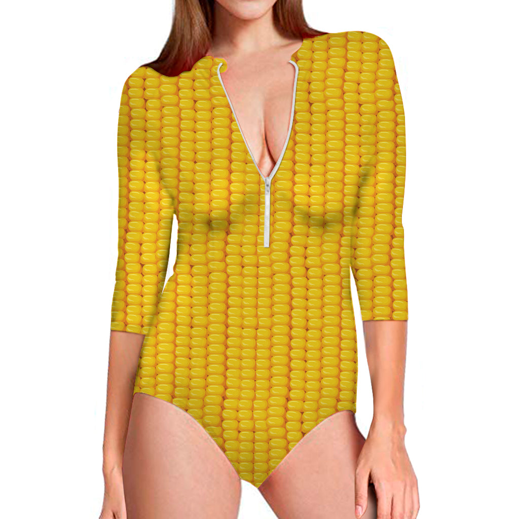 Corn Print Long Sleeve Swimsuit