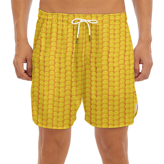 Corn Print Men's Split Running Shorts