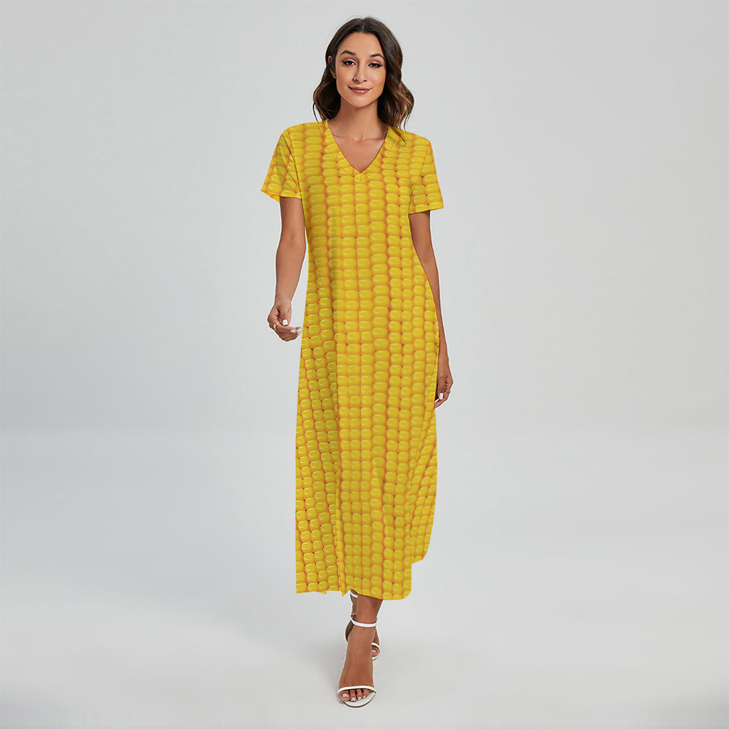 Corn Print Short Sleeve Maxi Dress