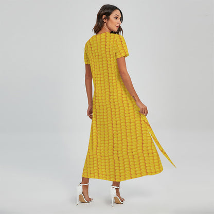 Corn Print Short Sleeve Maxi Dress
