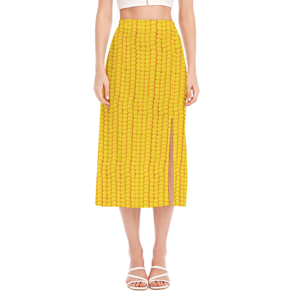 Corn Print Side Slit Midi Skirt