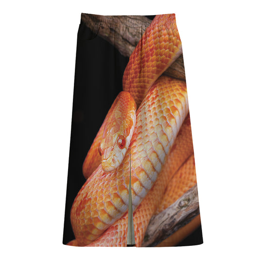 Corn Snake Print Cotton Front Slit Maxi Skirt