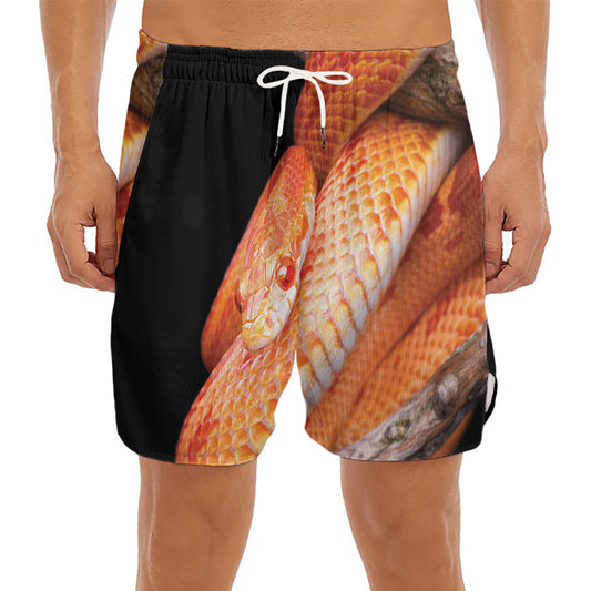 Corn Snake Print Men's Split Running Shorts