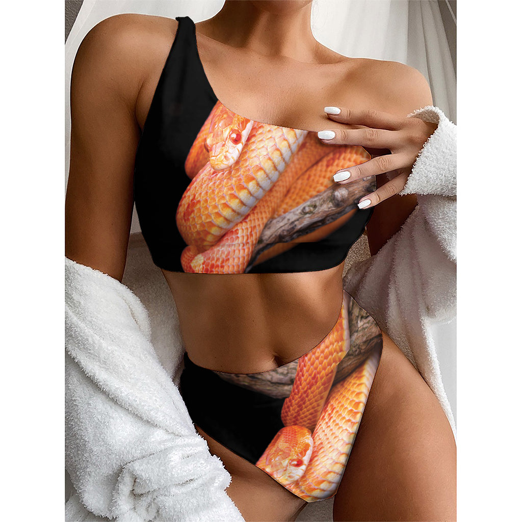 Corn Snake Print One Shoulder Bikini Top