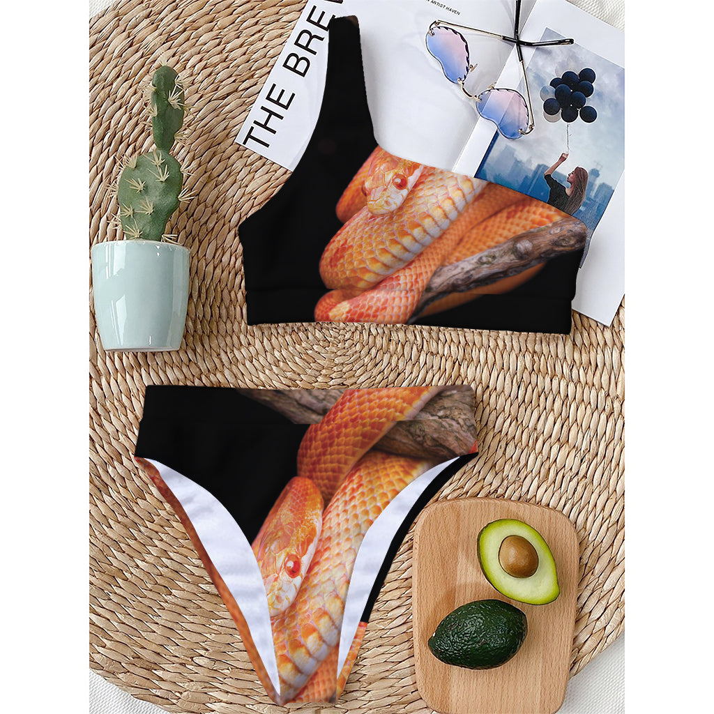 Corn Snake Print One Shoulder Bikini Top