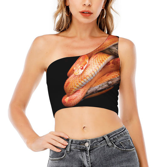 Corn Snake Print One Shoulder Crop Top