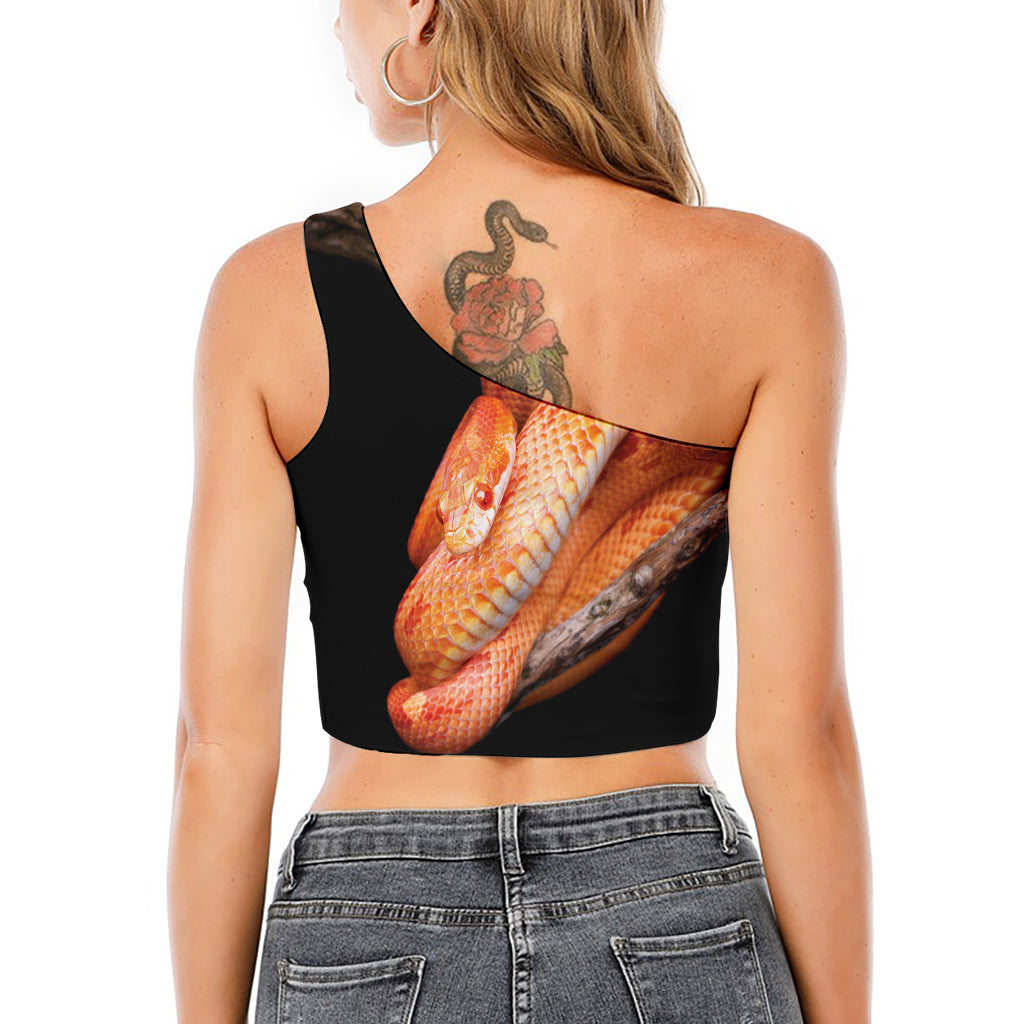 Corn Snake Print One Shoulder Crop Top