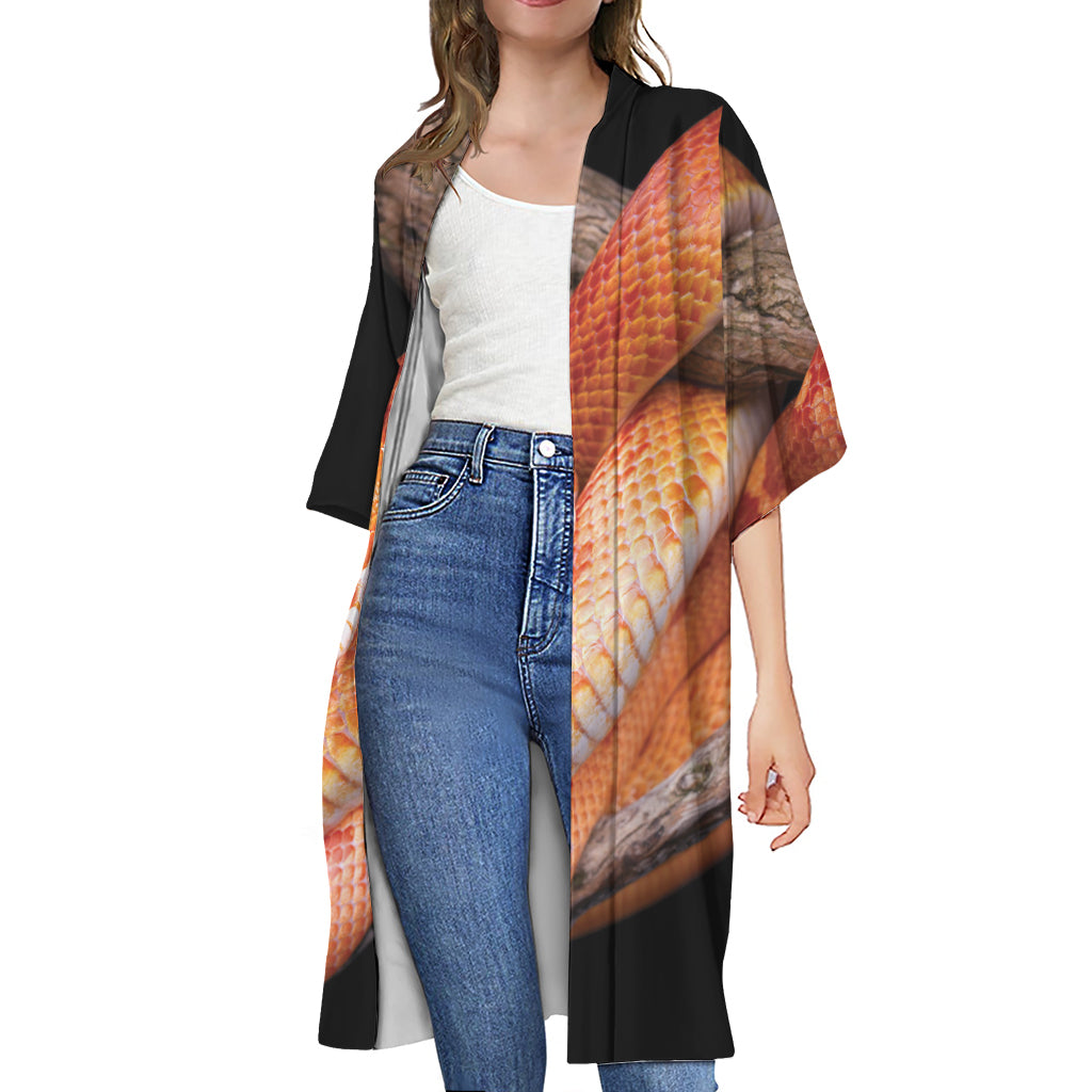 Corn Snake Print Open Front Beach Cover Up