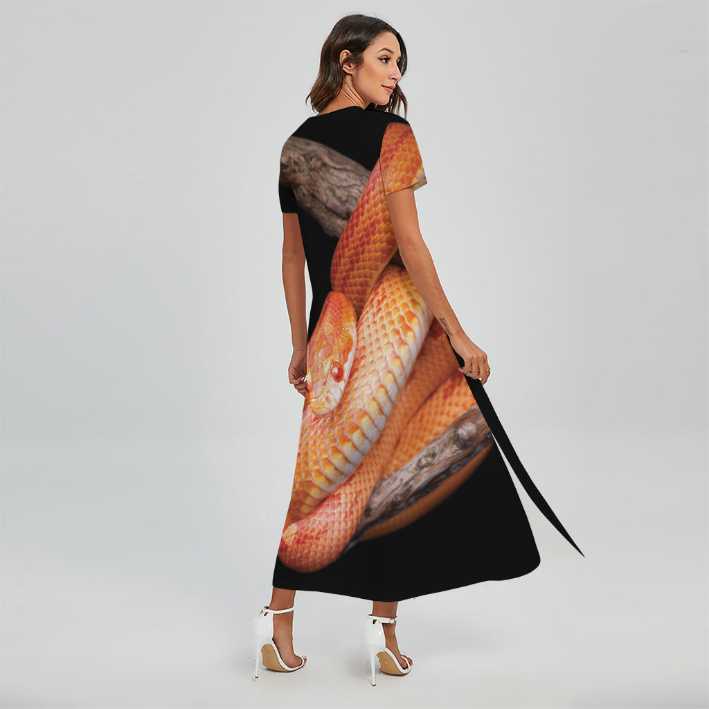 Corn Snake Print Short Sleeve Maxi Dress