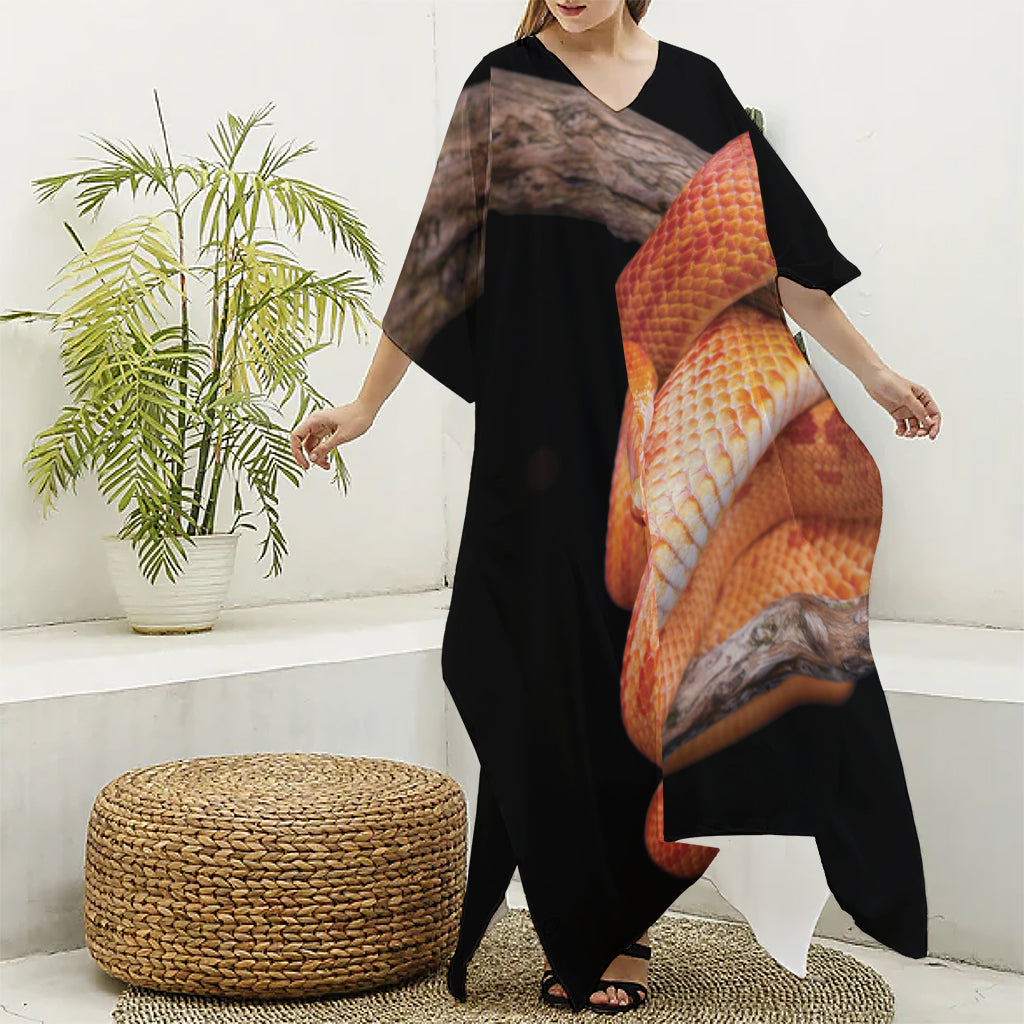 Corn Snake Print Silk V-Neck Kaftan Dress