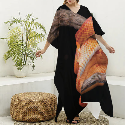 Corn Snake Print Silk V-Neck Kaftan Dress