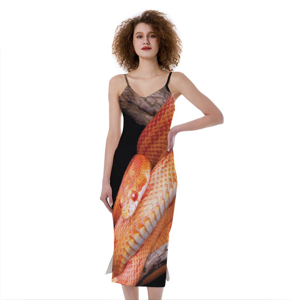 Corn Snake Print Slim Fit Midi Cami Dress