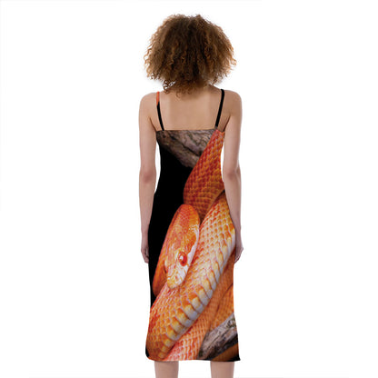Corn Snake Print Slim Fit Midi Cami Dress