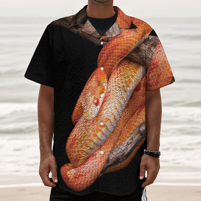 Corn Snake Print Textured Short Sleeve Shirt