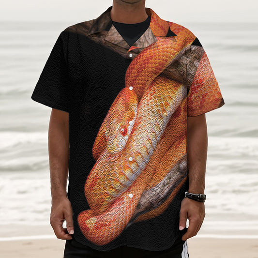 Corn Snake Print Textured Short Sleeve Shirt