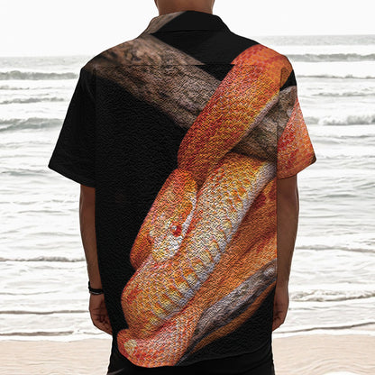 Corn Snake Print Textured Short Sleeve Shirt