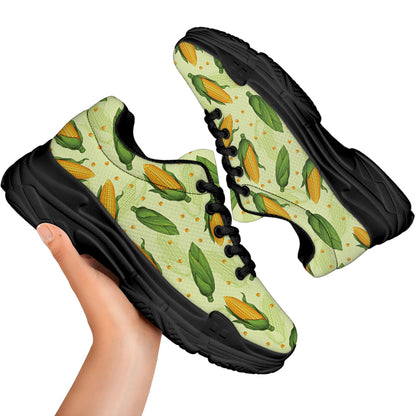 Corncob Pattern Print Black Chunky Shoes