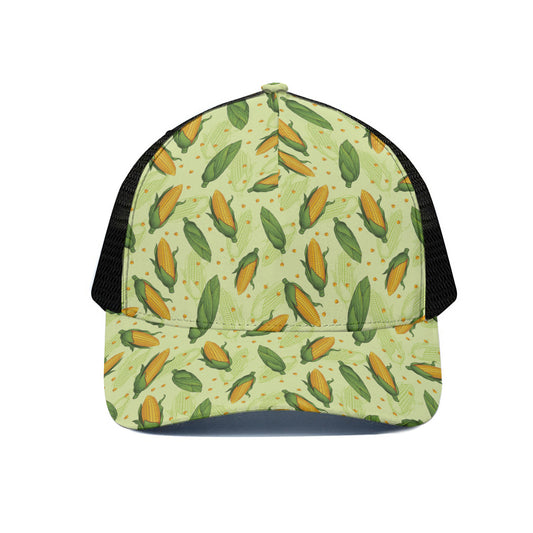 Corncob Pattern Print Black Mesh Trucker Cap