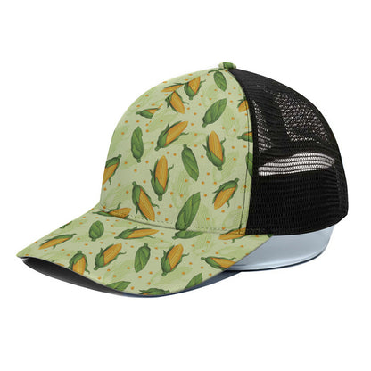 Corncob Pattern Print Black Mesh Trucker Cap