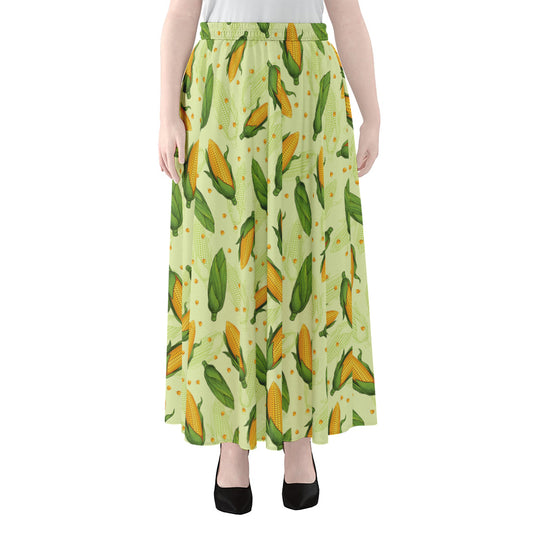 Corncob Pattern Print Chiffon Maxi Skirt