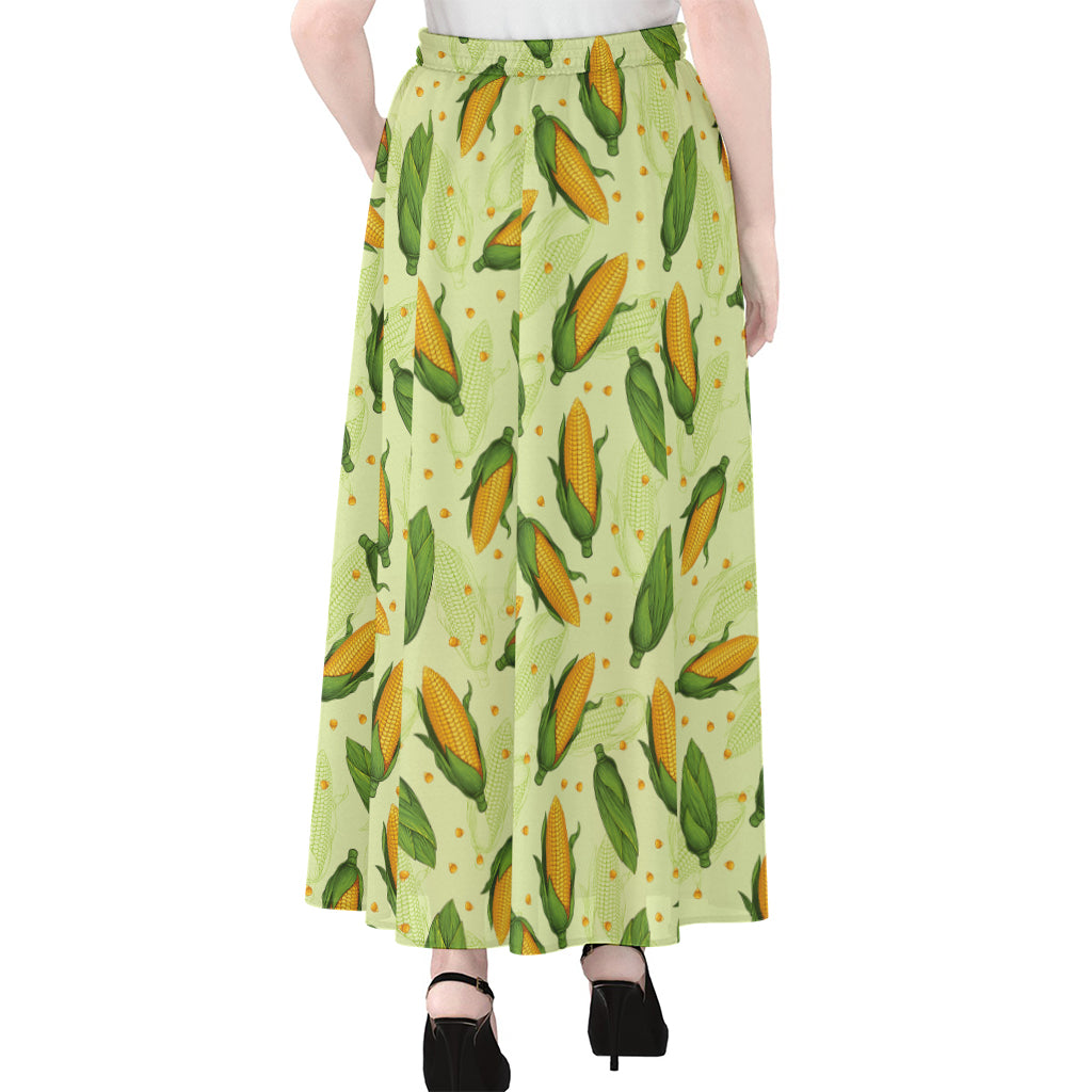 Corncob Pattern Print Chiffon Maxi Skirt