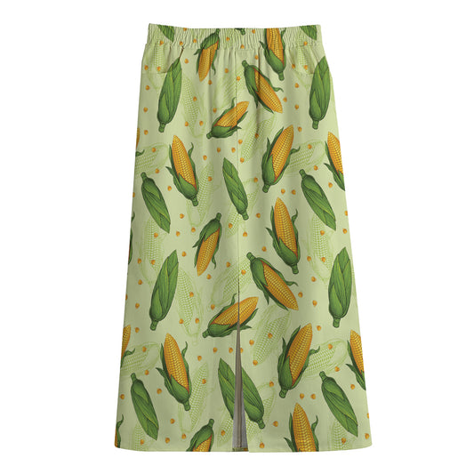 Corncob Pattern Print Cotton Front Slit Maxi Skirt