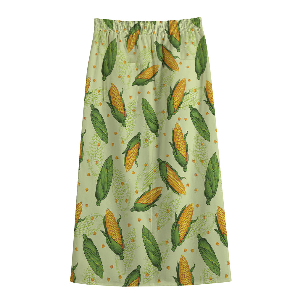 Corncob Pattern Print Cotton Front Slit Maxi Skirt