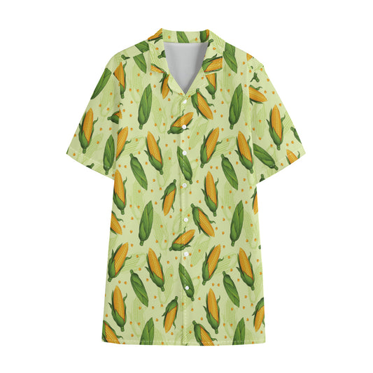 Corncob Pattern Print Cotton Hawaiian Shirt