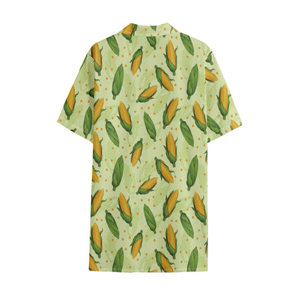 Corncob Pattern Print Cotton Hawaiian Shirt