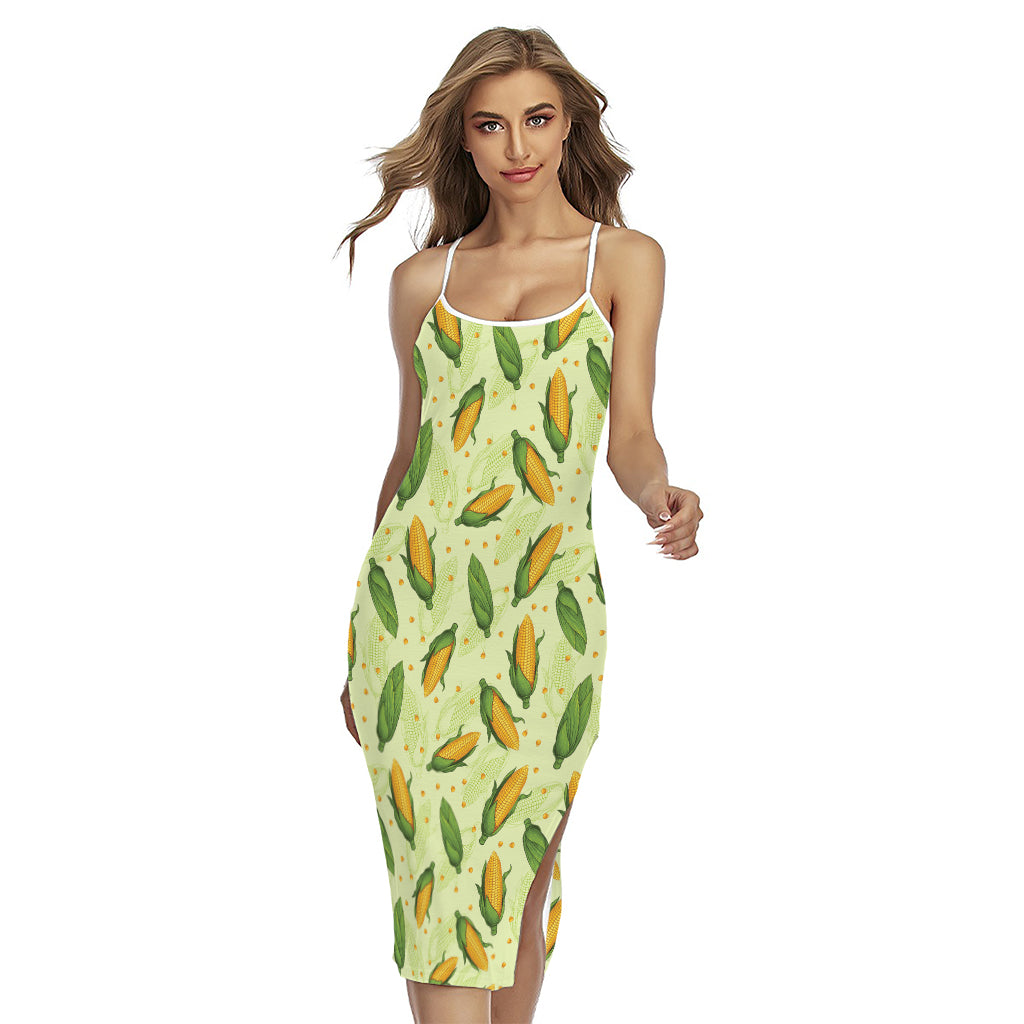 Corncob Pattern Print Cross Back Cami Dress