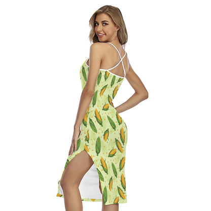 Corncob Pattern Print Cross Back Cami Dress