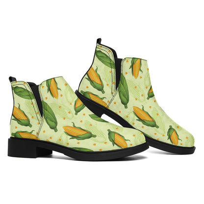 Corncob Pattern Print Flat Ankle Boots