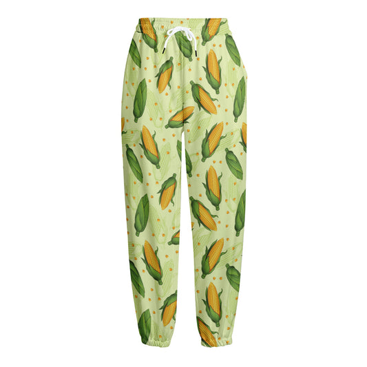 Corncob Pattern Print Fleece Lined Knit Pants