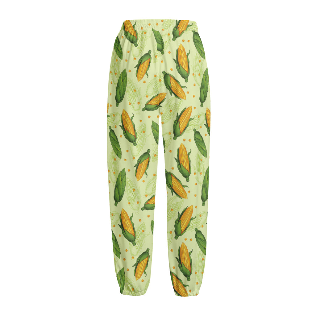 Corncob Pattern Print Fleece Lined Knit Pants