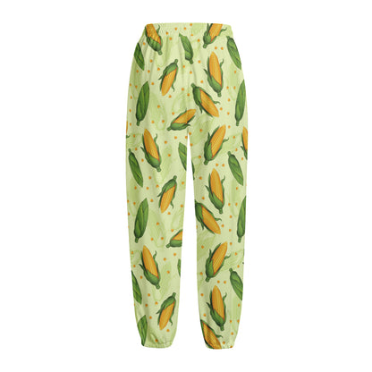 Corncob Pattern Print Fleece Lined Knit Pants